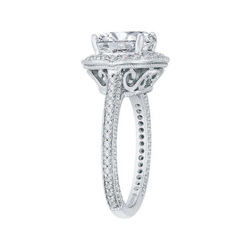 Diamond Halo Engagement Ring with in 18K White Gold (Semi-Mount)